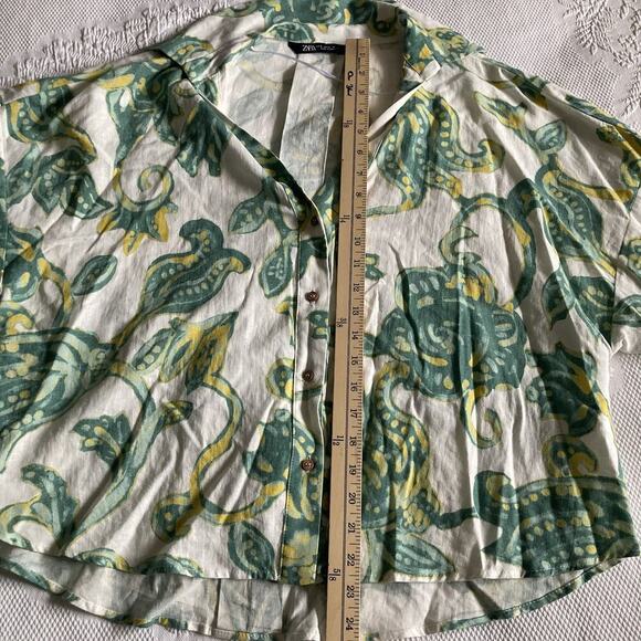 Zara Top Linen blend oversize shirt top Beach Boho Paisley Coastal Women's L - Picture 6 of 12